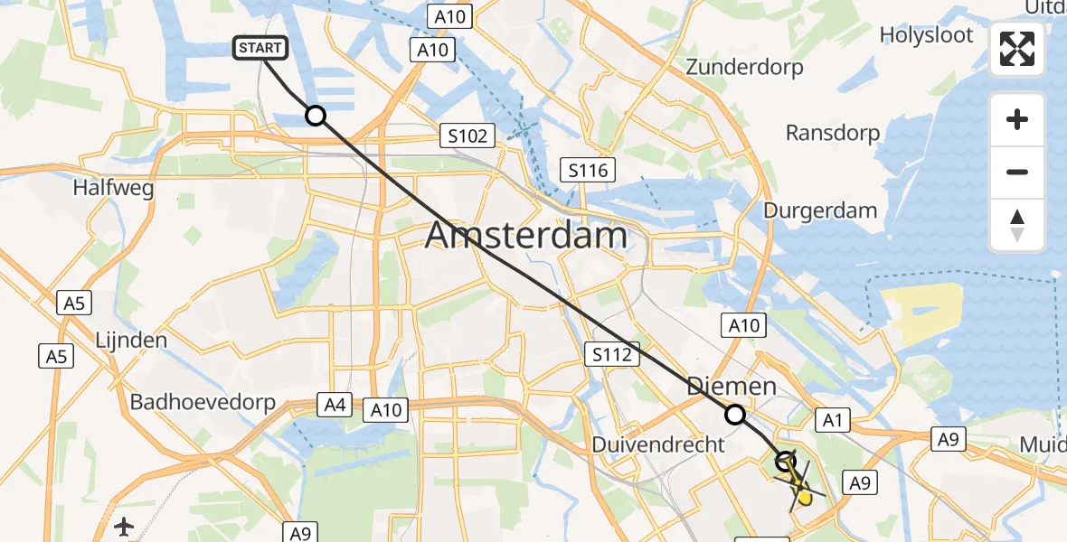 Routekaart van de vlucht: Lifeliner 1 naar Amsterdam