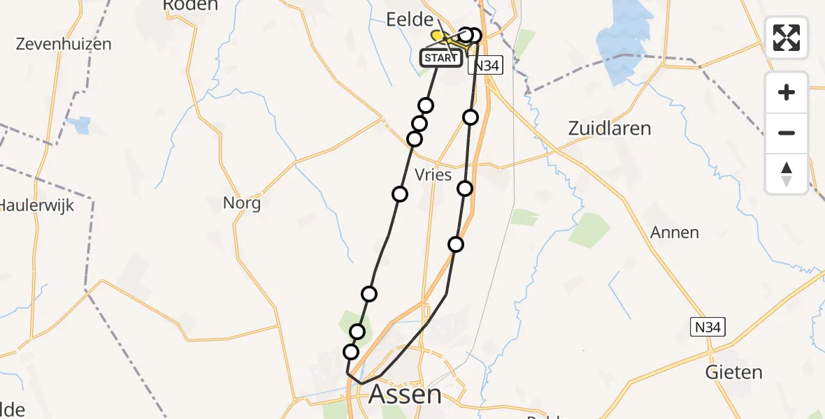 Routekaart van de vlucht: Lifeliner 4 naar Groningen Airport Eelde