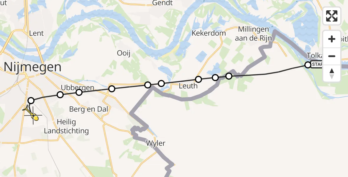 Routekaart van de vlucht: Lifeliner 3 naar Radboud Universitair Medisch Centrum