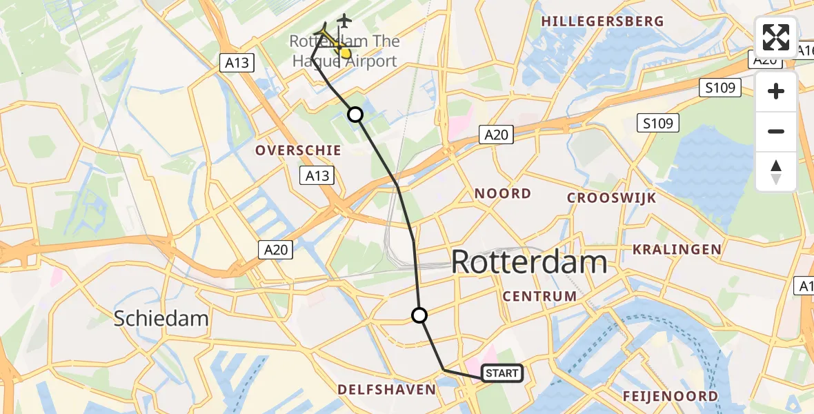 Routekaart van de vlucht: Lifeliner 2 naar Rotterdam The Hague Airport