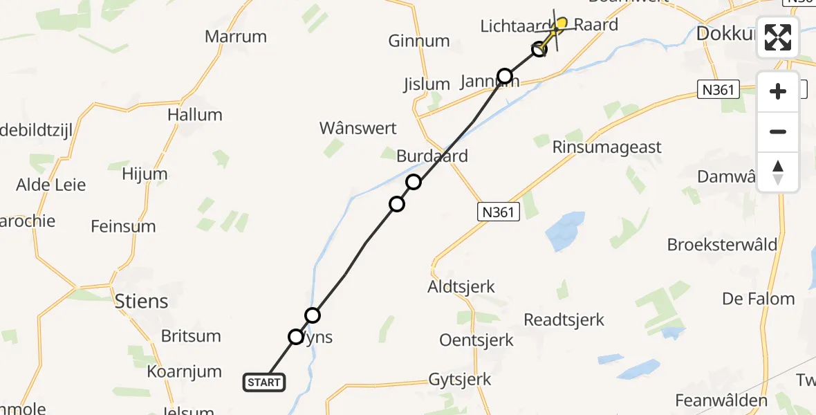 Routekaart van de vlucht: Ambulanceheli naar Lichtaard