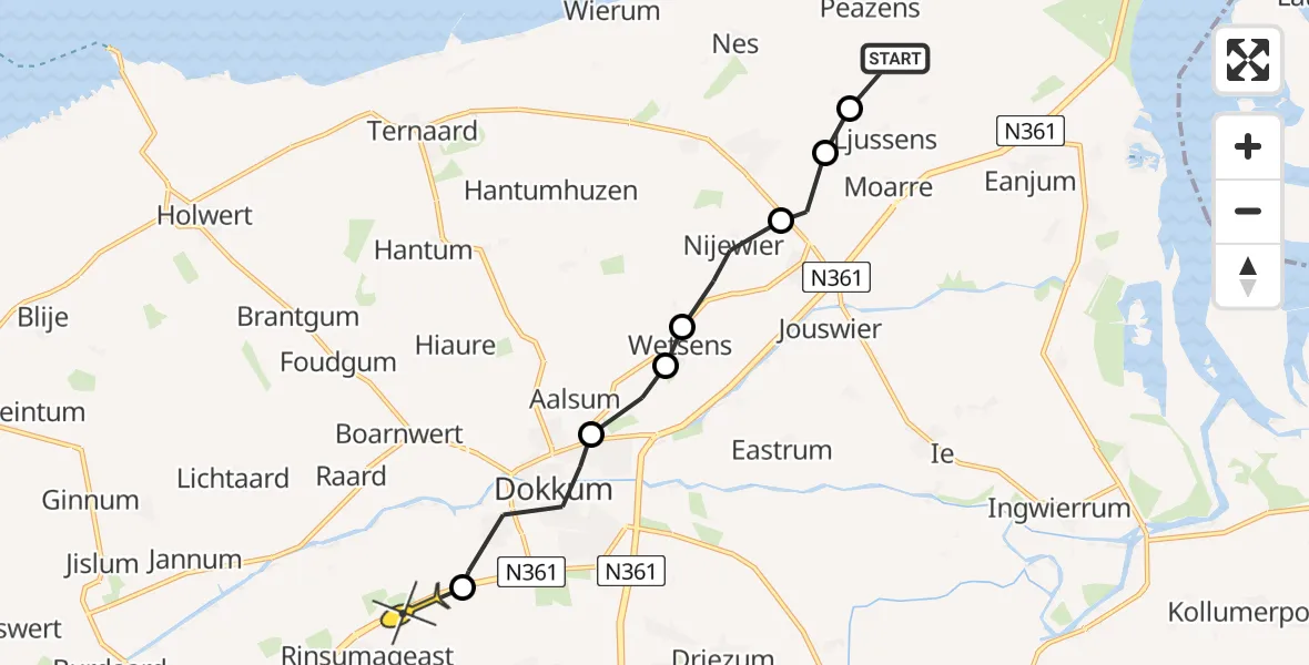 Routekaart van de vlucht: Ambulanceheli naar Damwâld