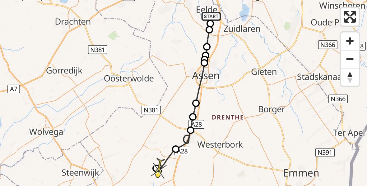 Routekaart van de vlucht: Lifeliner 4 naar Dwingeloo