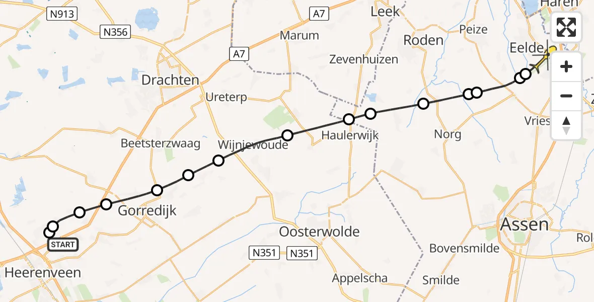 Routekaart van de vlucht: Lifeliner 4 naar Groningen Airport Eelde