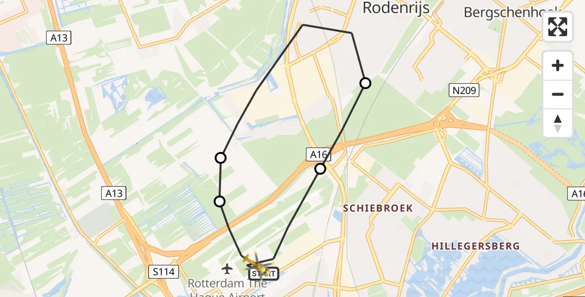 Vluchtroute Traumahelikopter Rotterdam The Hague Airport - Rotterdam The Hague Airport, 04 december 2023, 08:14