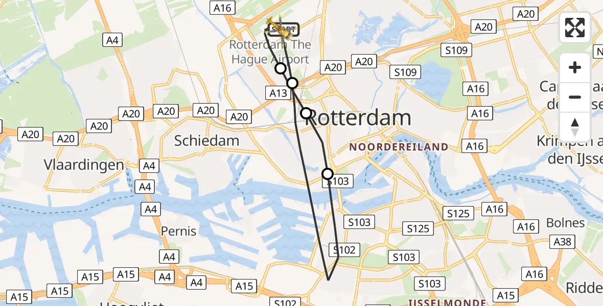 Vluchtroute Traumahelikopter Rotterdam The Hague Airport - Rotterdam The Hague Airport, 04 december 2023, 08:20