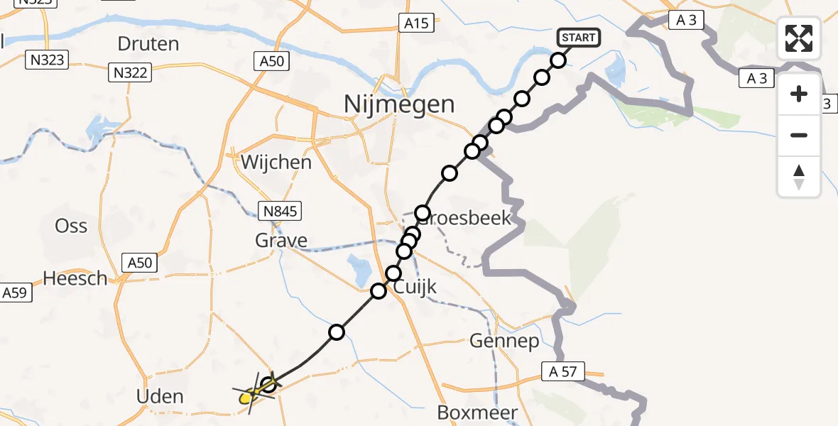 Routekaart van de vlucht: Lifeliner 3 naar Volkel