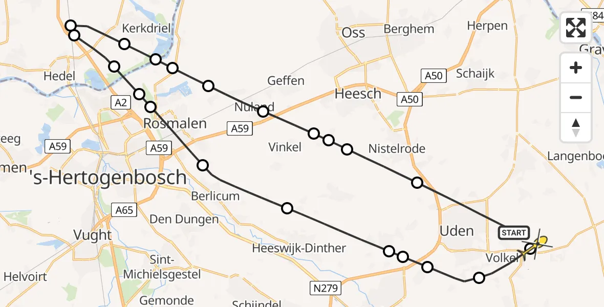 Routekaart van de vlucht: Lifeliner 3 naar Vliegbasis Volkel