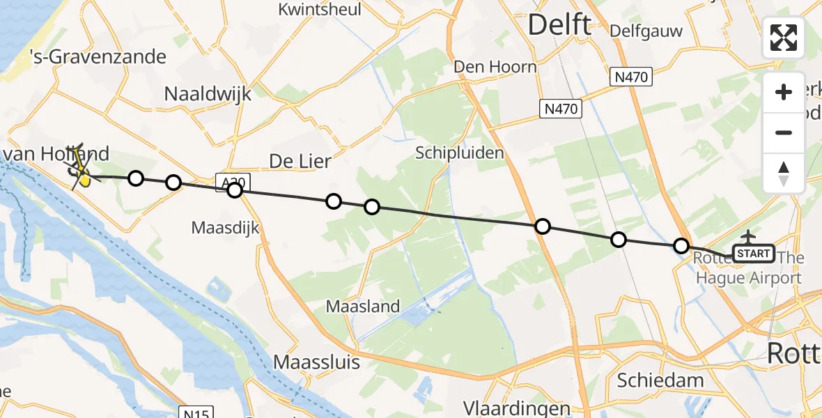 Routekaart van de vlucht: Lifeliner 2 naar Hoek van Holland