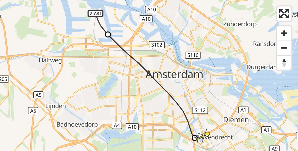 Routekaart van de vlucht: Lifeliner 1 naar Amsterdam-Duivendrecht