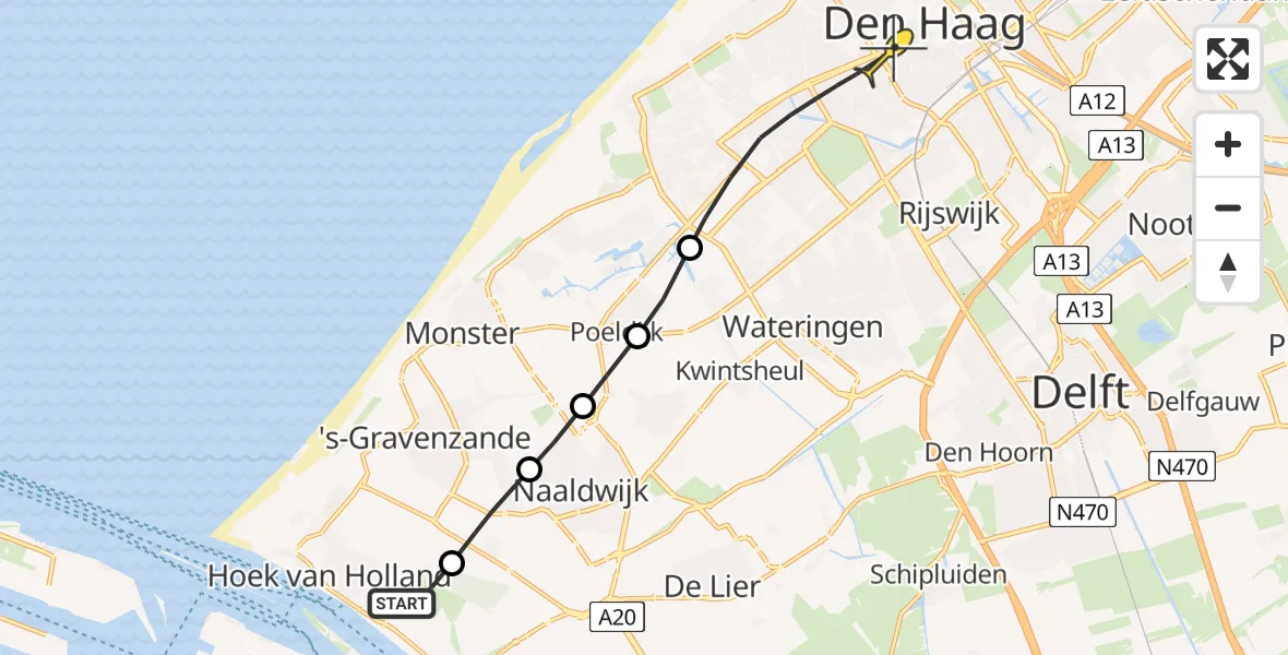 Routekaart van de vlucht: Lifeliner 2 naar Den Haag