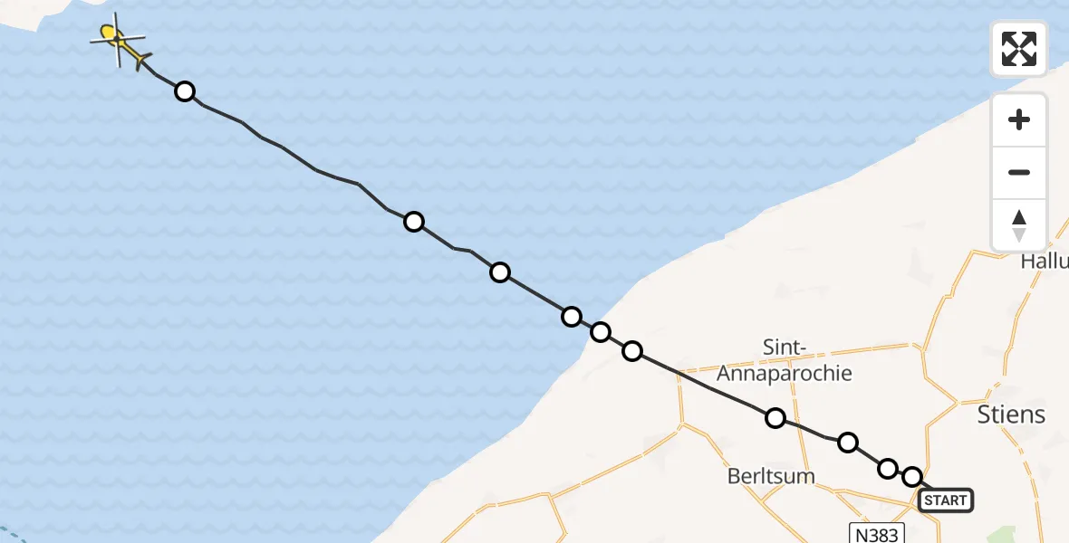 Routekaart van de vlucht: Ambulanceheli naar Formerum