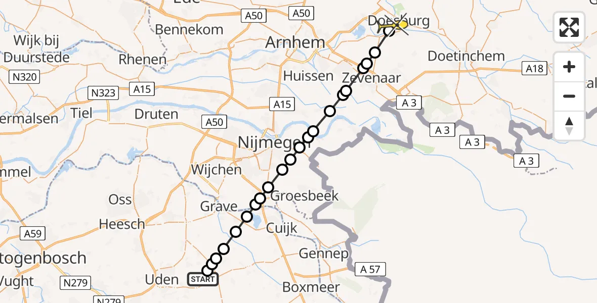 Routekaart van de vlucht: Lifeliner 3 naar Doesburg