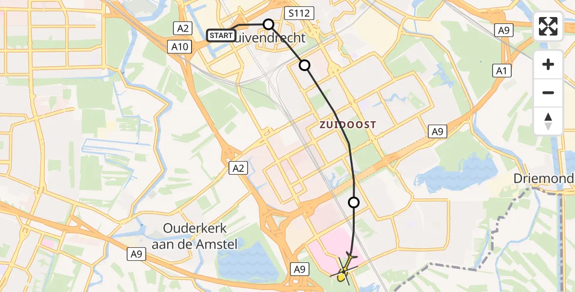 Routekaart van de vlucht: Lifeliner 1 naar Academisch Medisch Centrum (AMC)