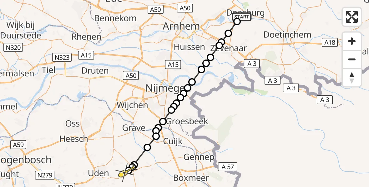 Routekaart van de vlucht: Lifeliner 3 naar Volkel