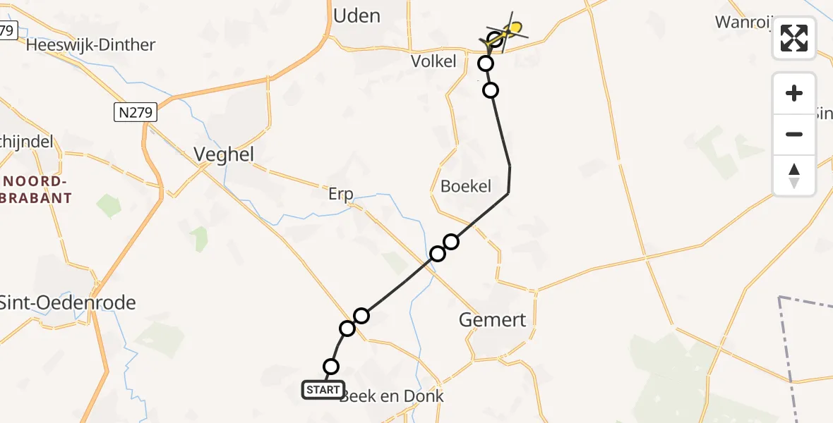 Routekaart van de vlucht: Lifeliner 3 naar Vliegbasis Volkel