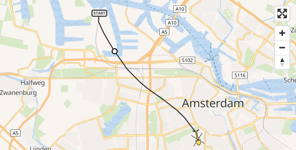 Routekaart van de vlucht: Lifeliner 1 naar Amsterdam