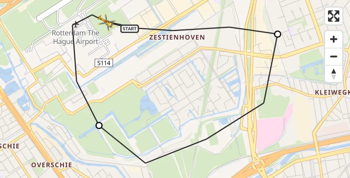 Vluchtroute Traumahelikopter Rotterdam The Hague Airport - Rotterdam The Hague Airport, 04 december 2023, 15:21