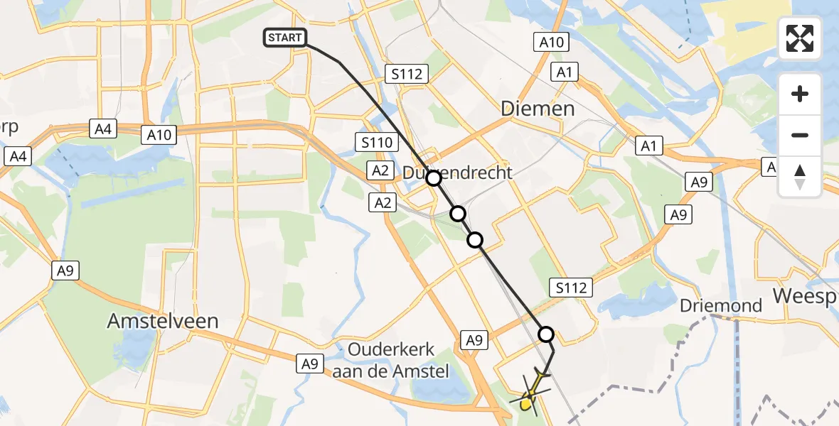 Routekaart van de vlucht: Lifeliner 1 naar Academisch Medisch Centrum (AMC)