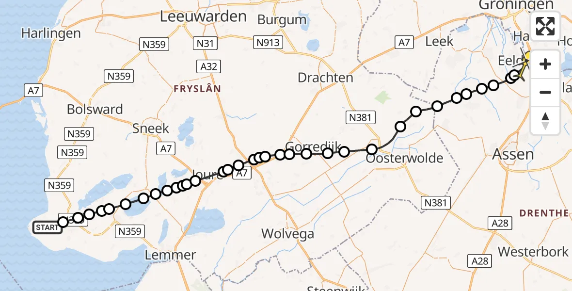 Routekaart van de vlucht: Lifeliner 4 naar Groningen Airport Eelde