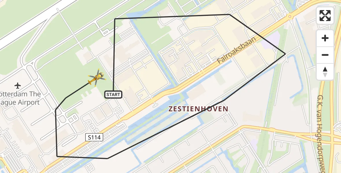 Vluchtroute Traumahelikopter Rotterdam The Hague Airport - Rotterdam The Hague Airport, 05 december 2023, 09:22