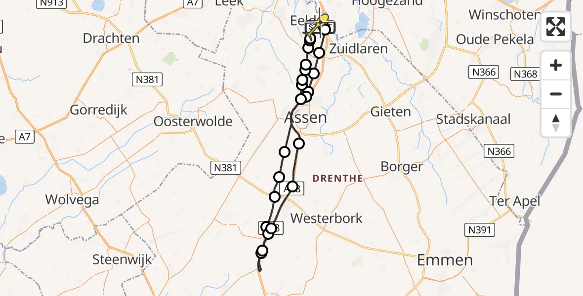 Routekaart van de vlucht: Lifeliner 4 naar Groningen Airport Eelde