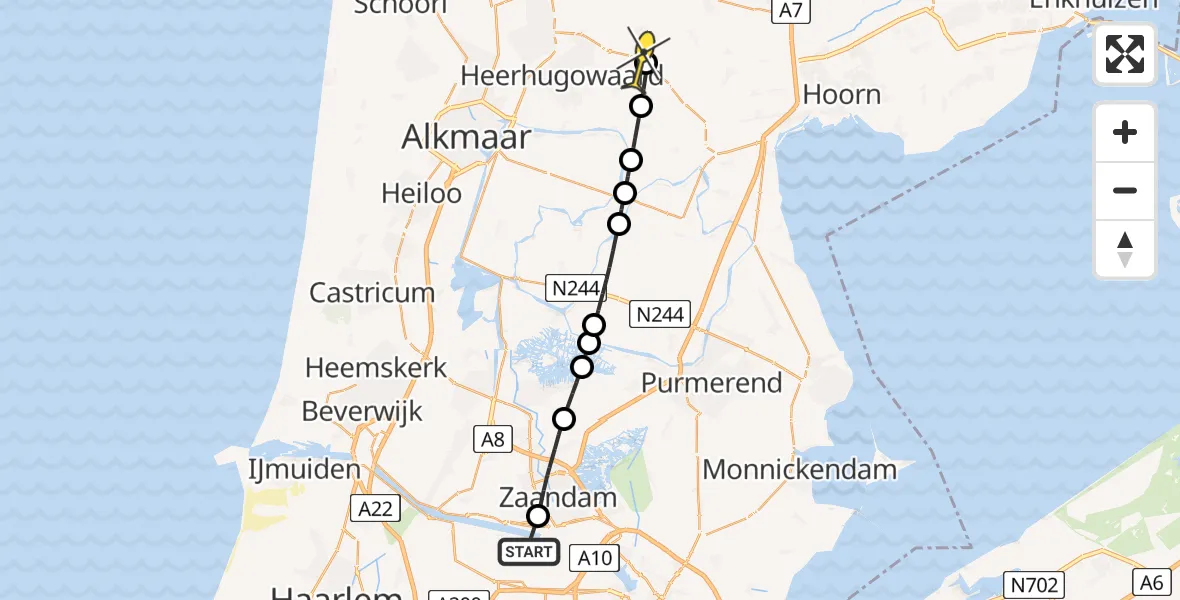 Routekaart van de vlucht: Lifeliner 1 naar Obdam