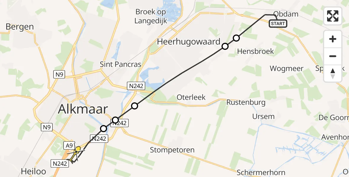 Routekaart van de vlucht: Lifeliner 1 naar Alkmaar