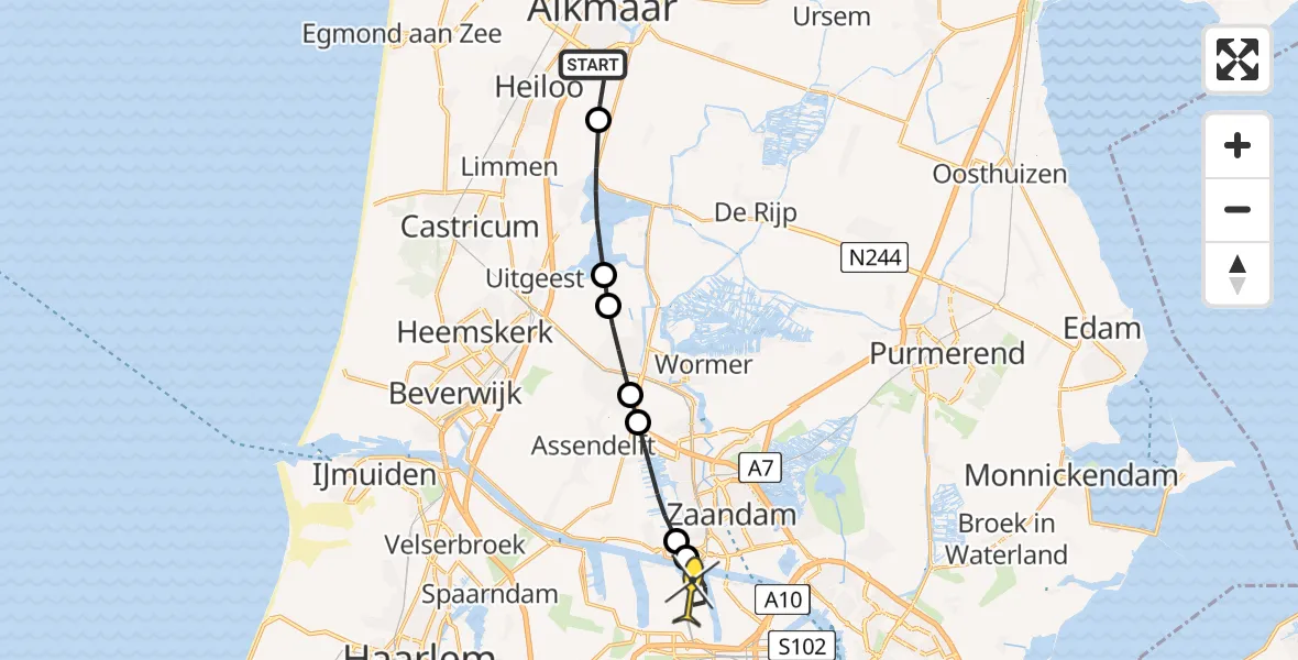 Routekaart van de vlucht: Lifeliner 1 naar Amsterdam Heliport