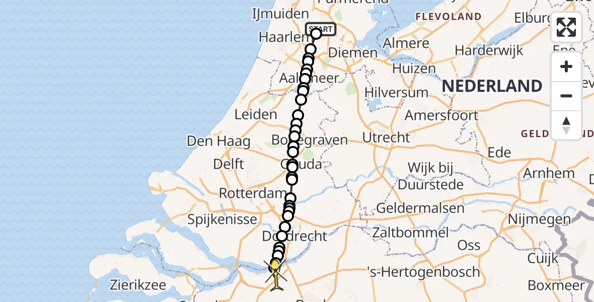 Routekaart van de vlucht: Lifeliner 1 naar Moerdijk