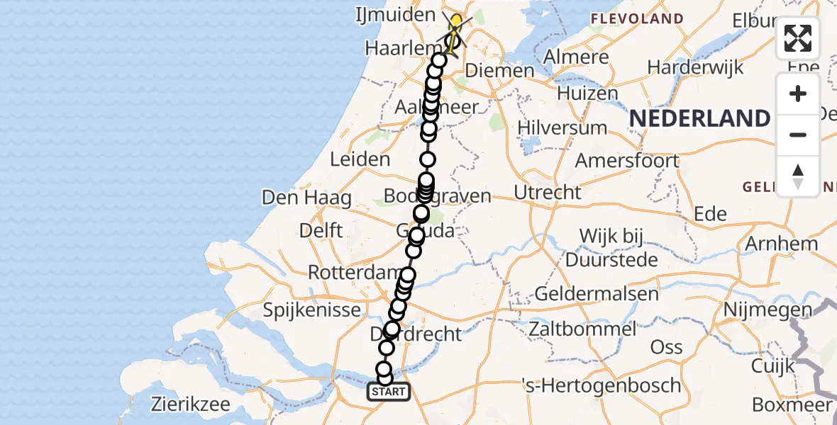 Routekaart van de vlucht: Lifeliner 1 naar Amsterdam Heliport