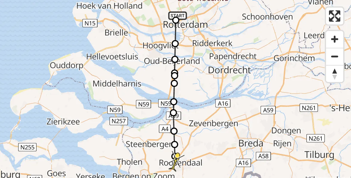 Routekaart van de vlucht: Lifeliner 2 naar Roosendaal