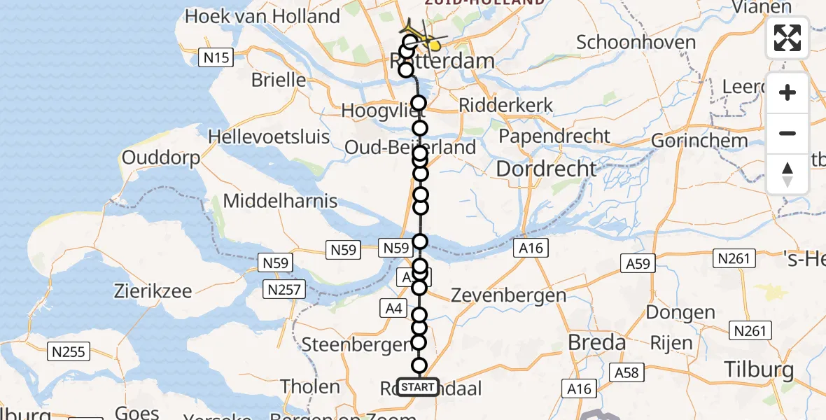 Routekaart van de vlucht: Lifeliner 2 naar Rotterdam The Hague Airport