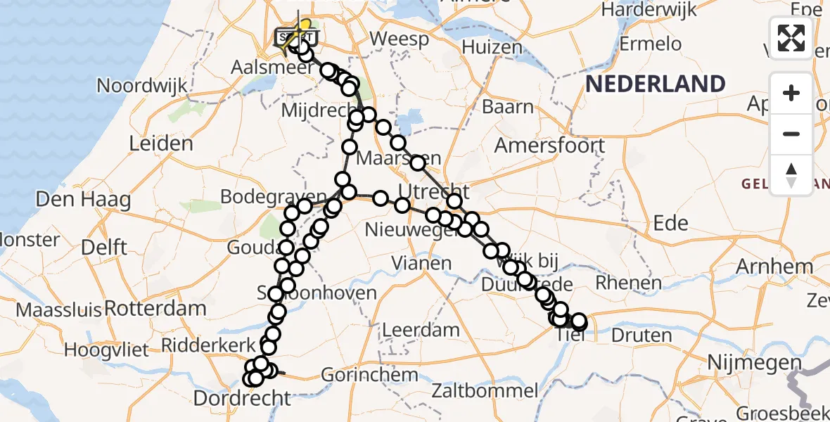 Routekaart van de vlucht: Politieheli naar Schiphol