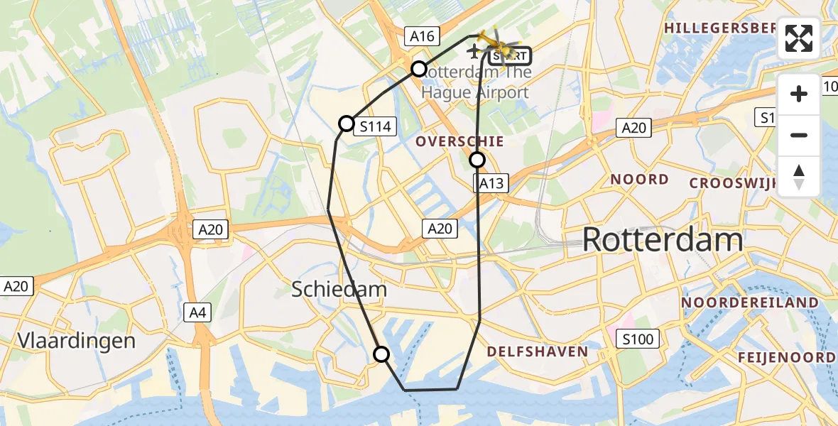 Vluchtroute Traumahelikopter Rotterdam The Hague Airport - Rotterdam The Hague Airport, 05 december 2023, 20:11