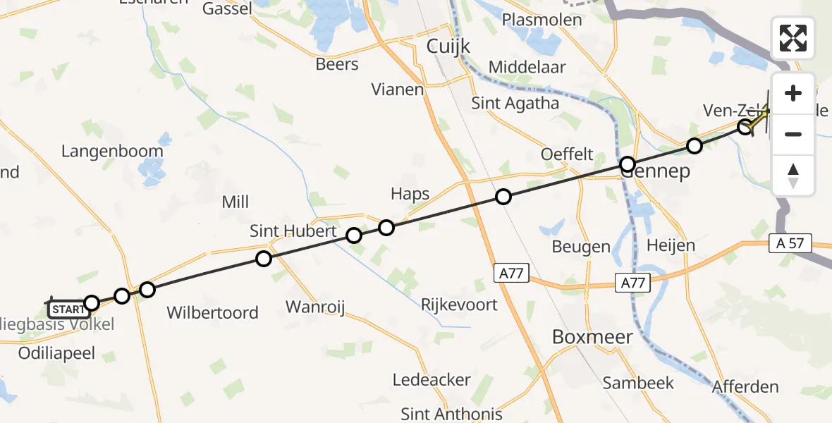 Routekaart van de vlucht: Lifeliner 3 naar Ven-Zelderheide