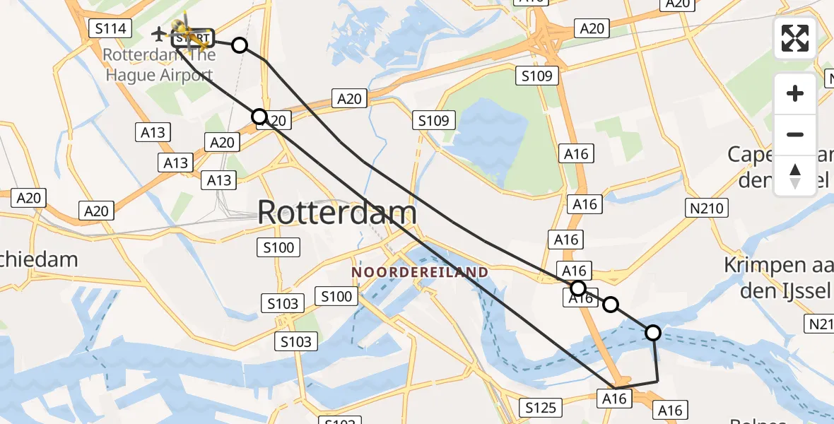 Vluchtroute Traumahelikopter Rotterdam The Hague Airport - Rotterdam The Hague Airport, 06 december 2023, 07:33