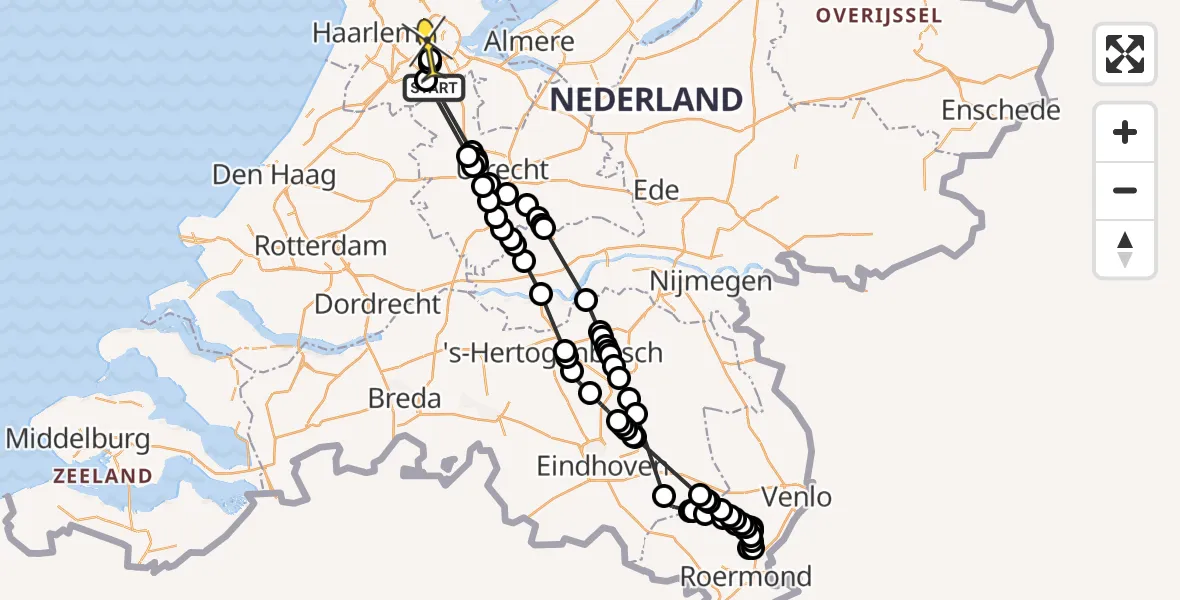 Routekaart van de vlucht: Politieheli naar Amsterdam