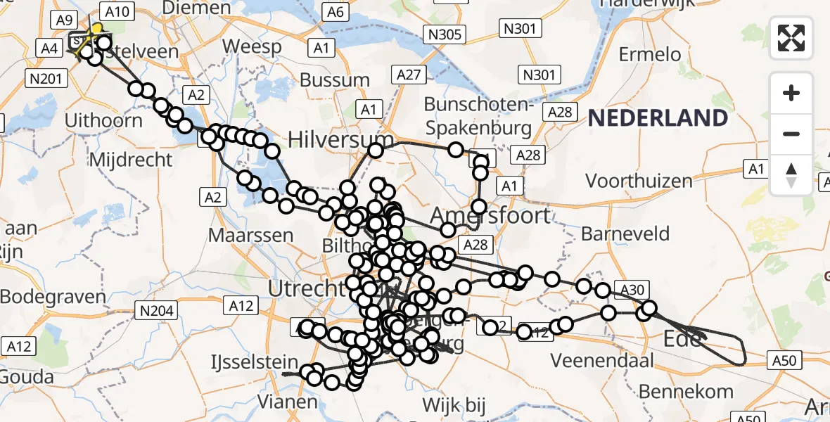 Vluchtroute Politiehelikopter van Schiphol naar Schiphol