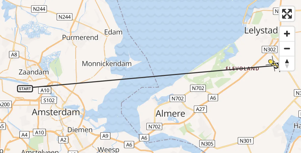 Routekaart van de vlucht: Traumaheli naar Lelystad Airport