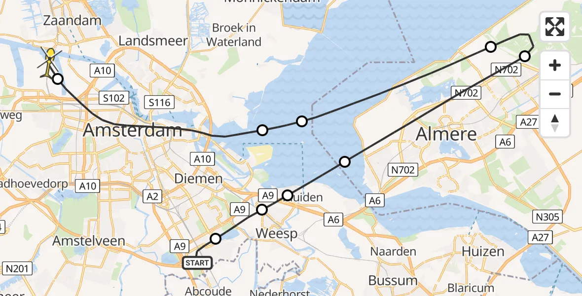 Routekaart van de vlucht: Lifeliner 1 naar Amsterdam Heliport