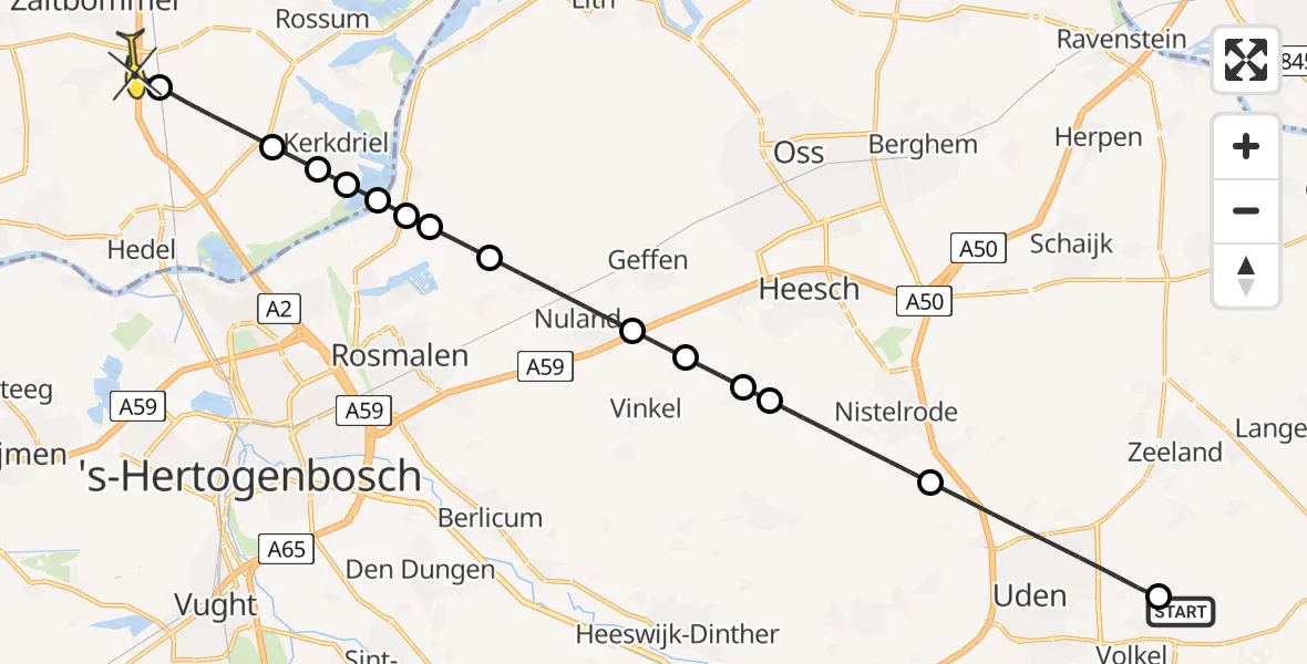 Routekaart van de vlucht: Lifeliner 3 naar Bruchem