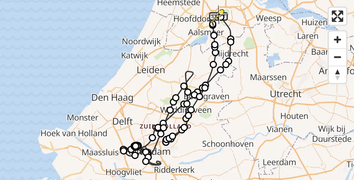 Routekaart van de vlucht: Politieheli naar Schiphol