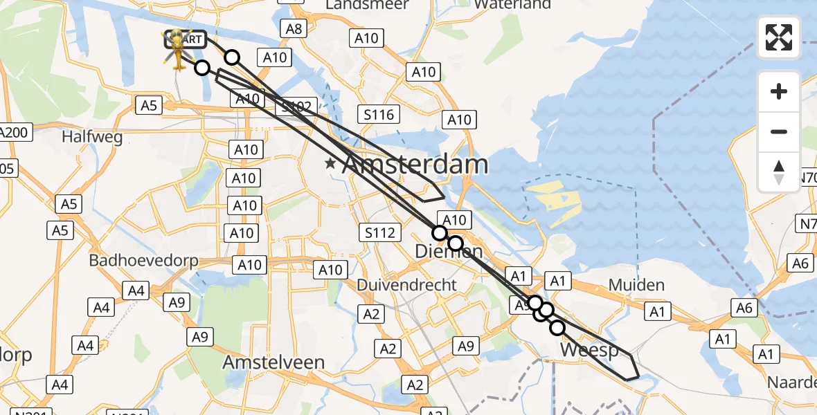 Vluchtroute Traumahelikopter Amsterdam Heliport - Amsterdam Heliport, 06 december 2023, 14:46
