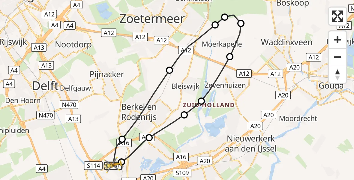 Vluchtroute Traumahelikopter Rotterdam The Hague Airport - Rotterdam The Hague Airport, 06 december 2023, 14:48