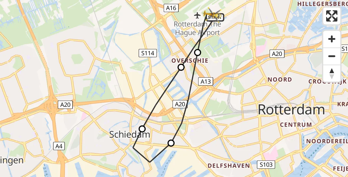 Vluchtroute Traumahelikopter Rotterdam The Hague Airport - Rotterdam The Hague Airport, 06 december 2023, 15:26