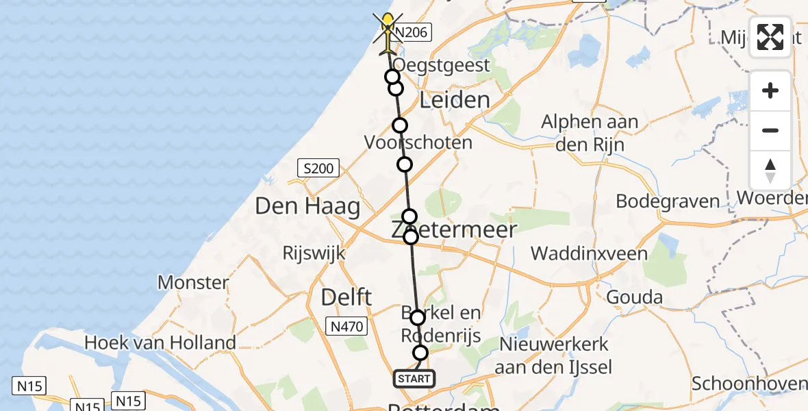 Routekaart van de vlucht: Lifeliner 2 naar Katwijk