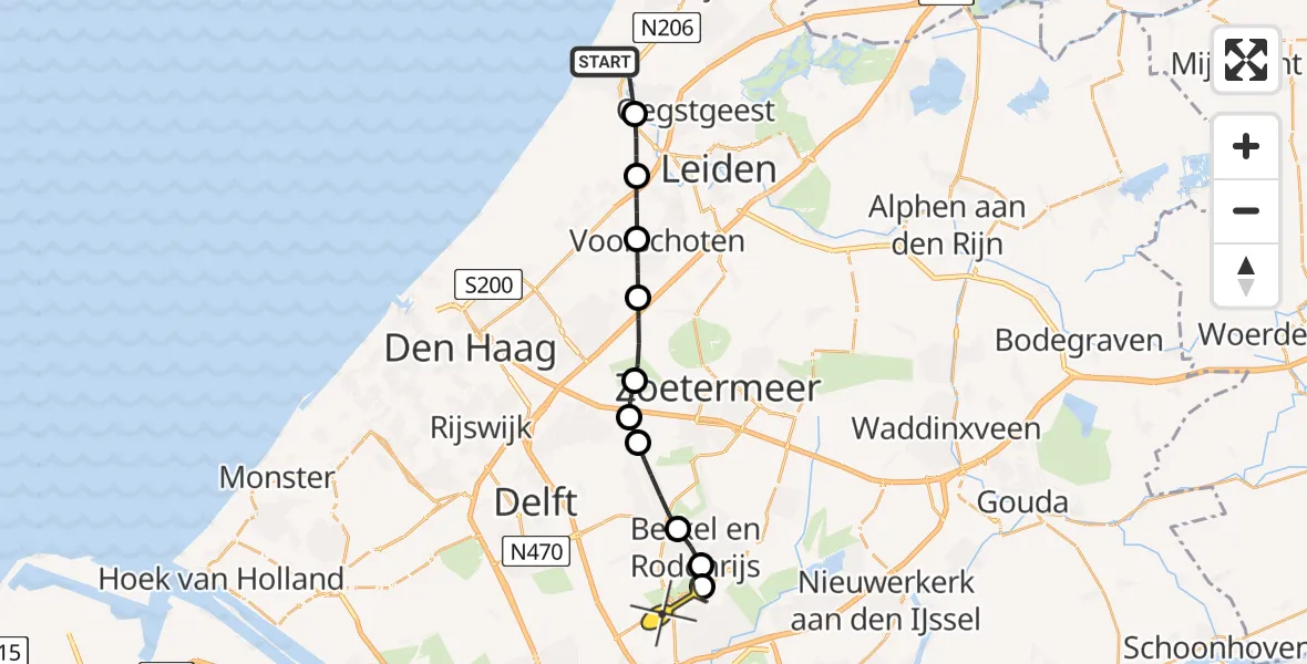 Routekaart van de vlucht: Lifeliner 2 naar Rotterdam