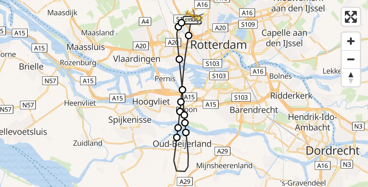 Vluchtroute Traumahelikopter Rotterdam The Hague Airport - Rotterdam The Hague Airport, 06 december 2023, 18:56