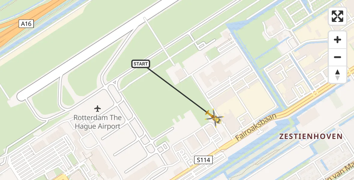 Vluchtroute Traumahelikopter Rotterdam The Hague Airport - Rotterdam The Hague Airport, 06 december 2023, 19:07